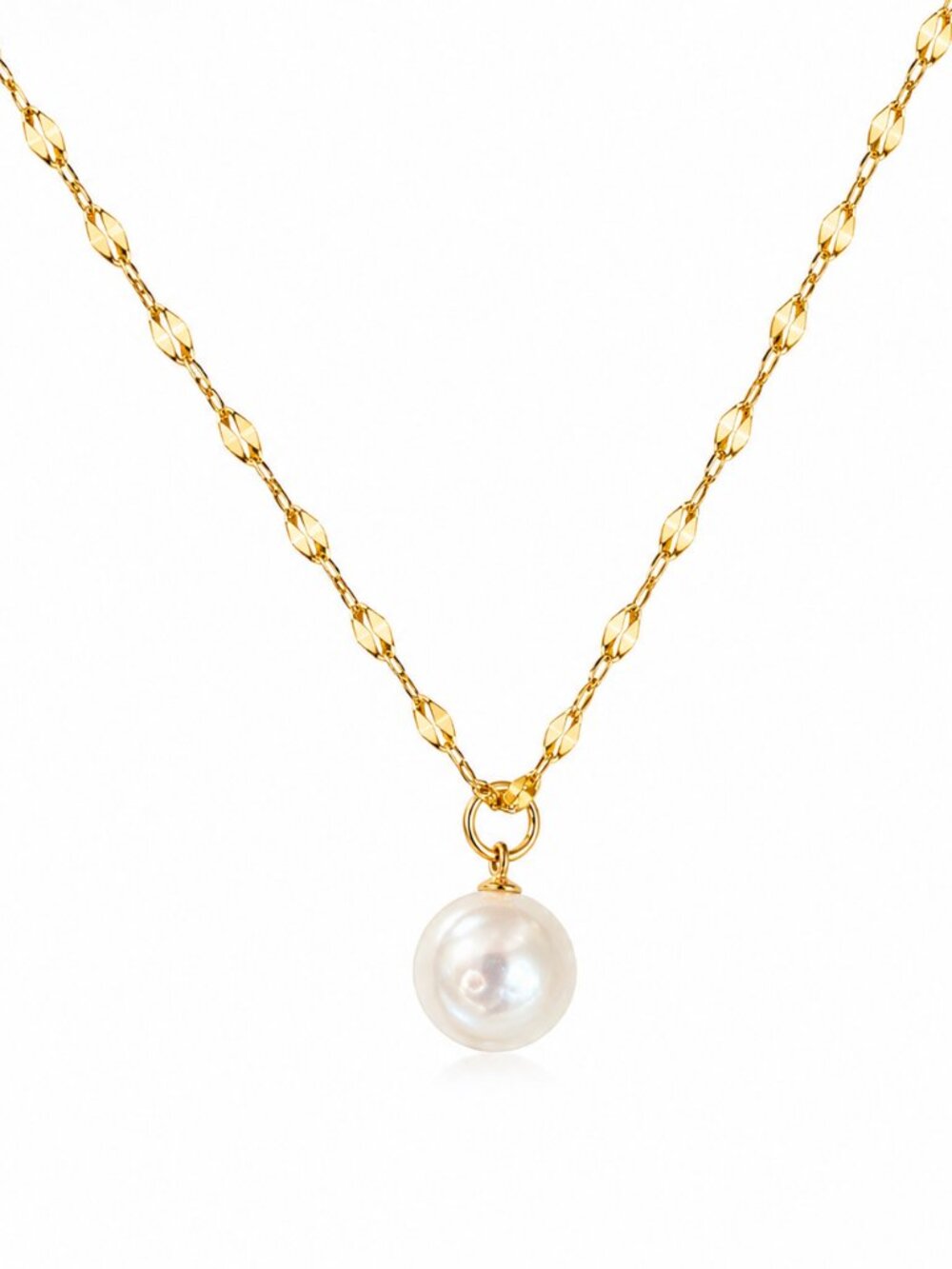 New Handmade Gemstone Jewelry Gold Necklace Baroque Pearl Coin Pendant Adjustabl